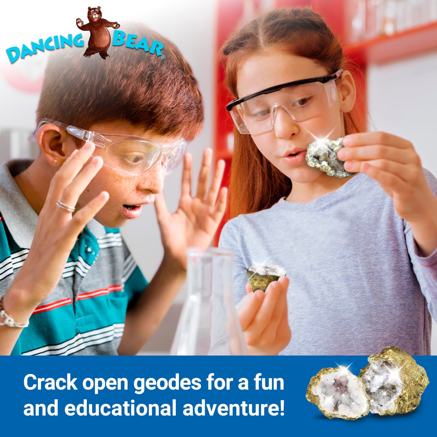 Dancing Bear 25 Break Your Own Geodes, 90% Hollow, (Large 1.75-2.5') Crack Open & Discover Amazing Surprise Crystals Inside! Educational Info And Instructions Included, Fun Party Favors & Prizes