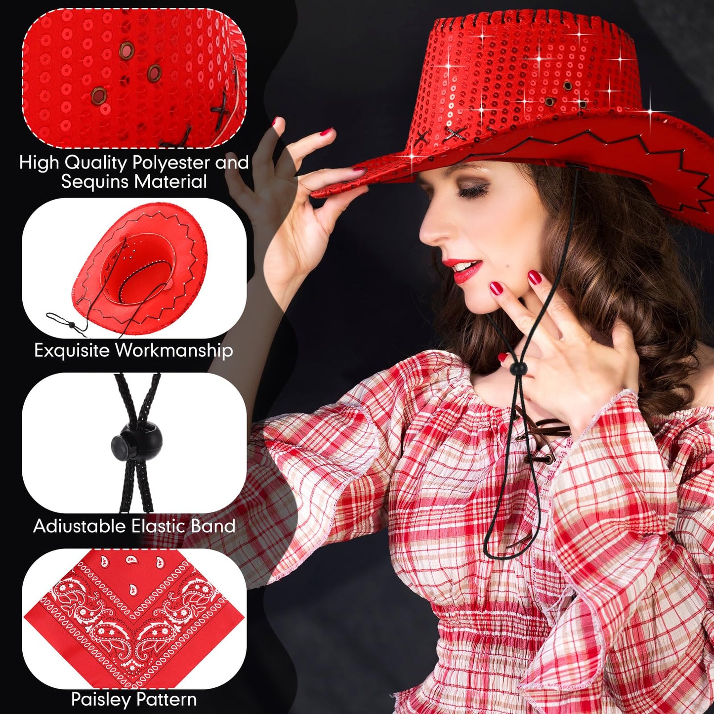 Zhanmai 12 Pieces Cowboy Hats And Bandanas Bulk Western Cowboy Cowgirl Hats Costume Party Favors(Multicoloured 2)