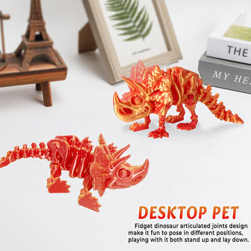 3D Printed Dinosaur 3D Printed Animals Dragon Fidget Toy mature-themed Desk Poseable Dino Skeletons with Articulated Joints Easter Basket Stuffers Home Decor Stress Relief Toy for Autism (Triceratops)