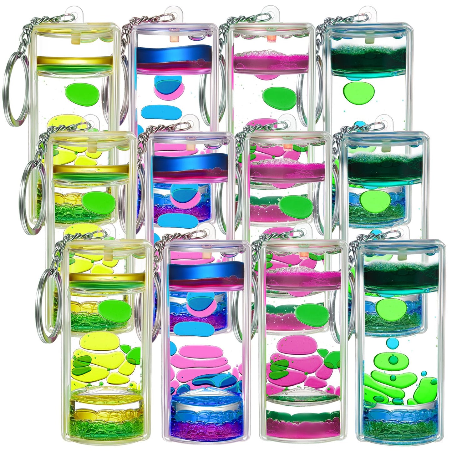 12 Pcs Liquid Motion Bubbler Keychains, Colorful Bubbler Sensory Toys, Liquid Timers Key Chain Fidget Keychain Stress Relief Gif
