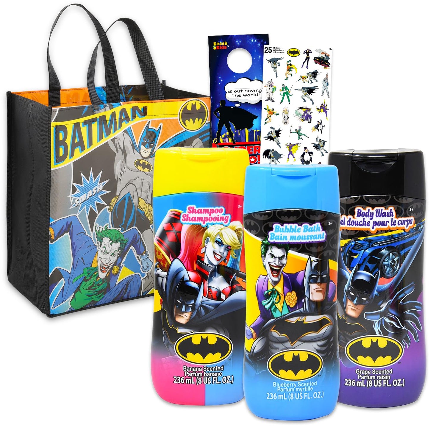 Ultimate Batman Bathroom Set - Bundle with Justice League Shampoo, Body Wash, Bubble Bath, Tote Bag, Stickers, More | Batman Bat
