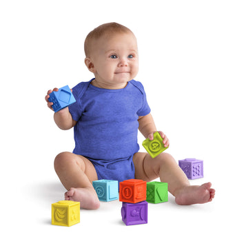 Bright Starts KaledioCubes 9pk Stack & Squeeze Blocks Baby Bath Toys - Play & Learn with Colors, Numbers & Shapes, Ages 3 Months