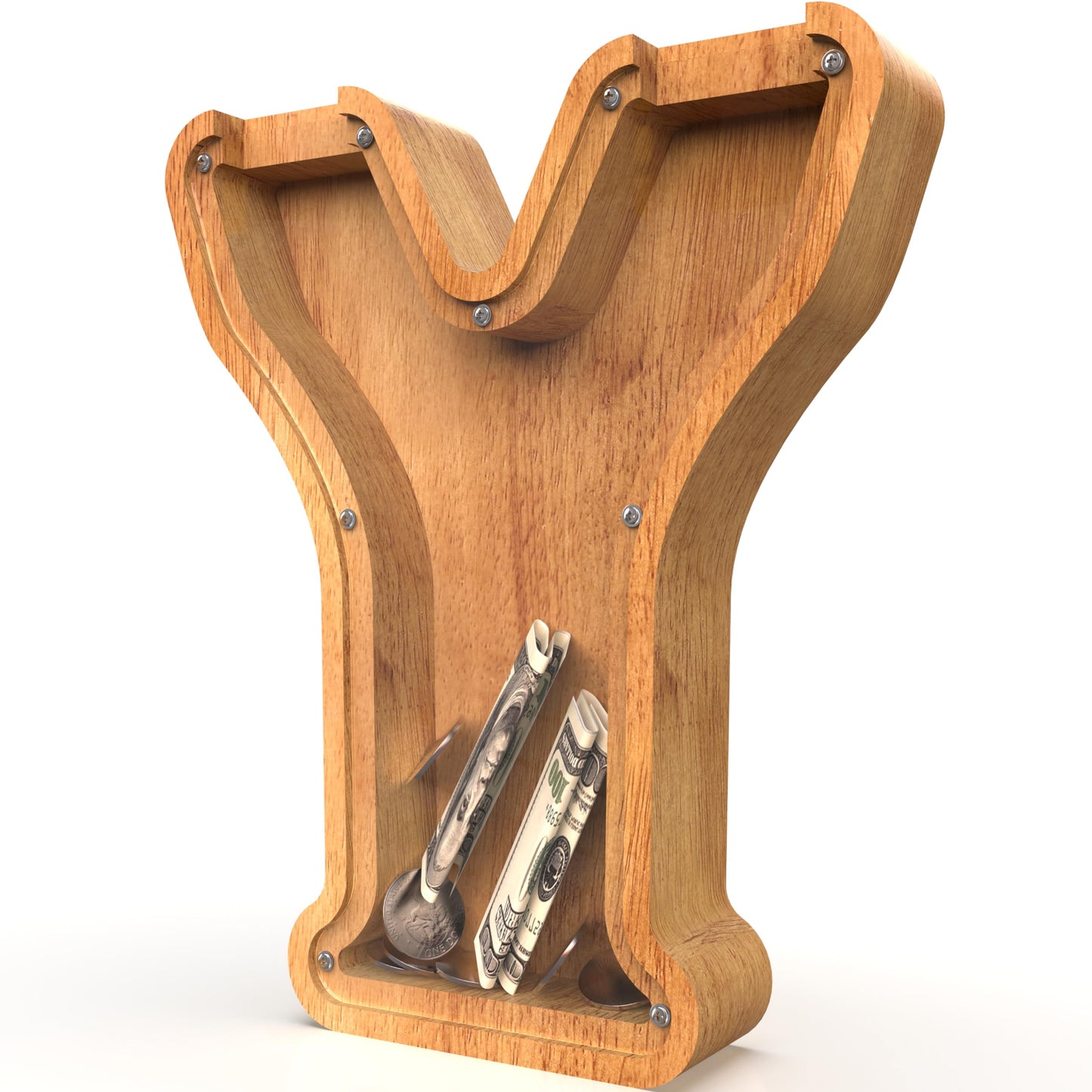 Piggy Bank For Kids Boys Girls, Large Personalized Wooden Letter Piggy Bank With Cut-Out Design, Alphabet Letter Coin Banks, Money Savings Box, Wooden Bank For Kids Creative Gift For Real-Money(Y)