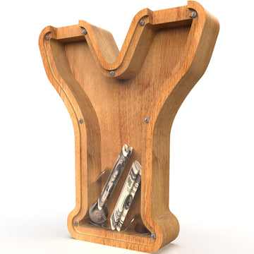 Piggy Bank For Kids Boys Girls, Large Personalized Wooden Letter Piggy Bank With Cut-Out Design, Alphabet Letter Coin Banks, Money Savings Box, Wooden Bank For Kids Creative Gift For Real-Money(Y)