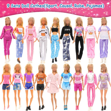Barwa 9 Sets Doll Clothes Hooded Sports Suit Casual Outfits Tops And Pants Doll Pajamas For 11.5 Inch Girls Doll