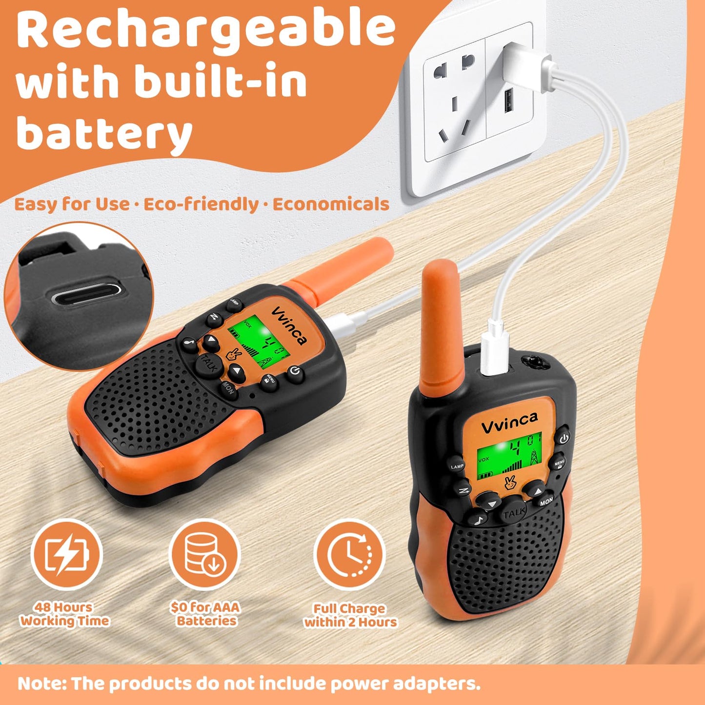 Vvinca Kids Walkie Talkies Rechargeable Toys Gifts For Ages 3 4 5-7 8-12 Year Old Boy Girl Halloween With Flashlight 22 Channel