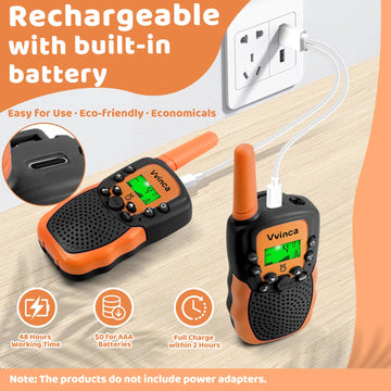Vvinca Kids Walkie Talkies Rechargeable Toys Gifts For Ages 3 4 5-7 8-12 Year Old Boy Girl Halloween With Flashlight 22 Channel