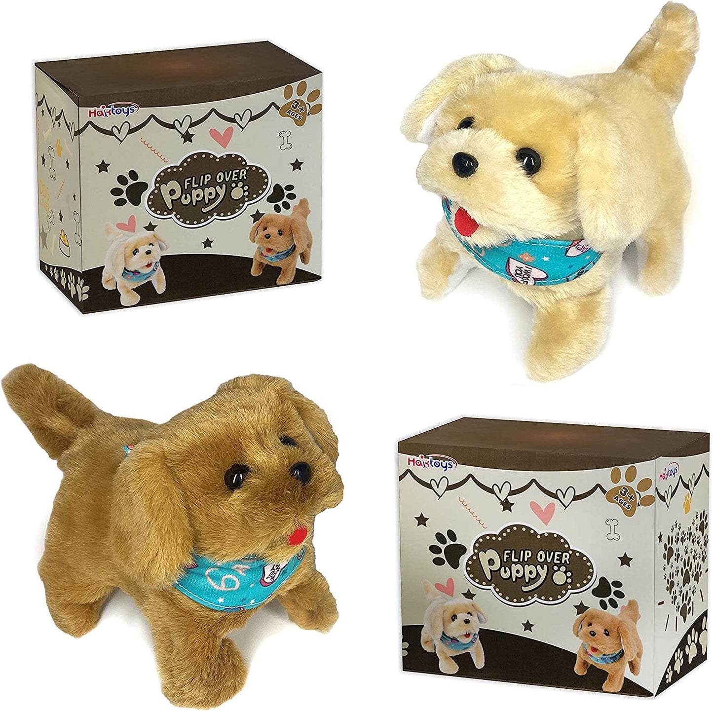 Flip Over Puppy Toy – Interactive Battery Powered Flipping Dog That Somersaults, Walks, Sits & Barks | Realistic Moving Plush Toy Puppy For Toddlers & Kids | Premium Quality - Soft Dark Brown Fur