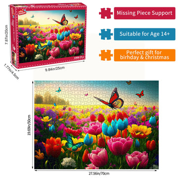 Huadada Jigsaw Puzzles For Adults 1000 Piece Jigsaw Puzzles For Adults Challenging Game Butterfly Puzzle With Letters On Back(Butterfly And Flower)