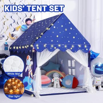 Wilwolfer Space Kids Tent Indoor: With Mat, Star Lights - Kids Play Tent Space Themed Bedroom Decorations Astronaut Toys Rocket