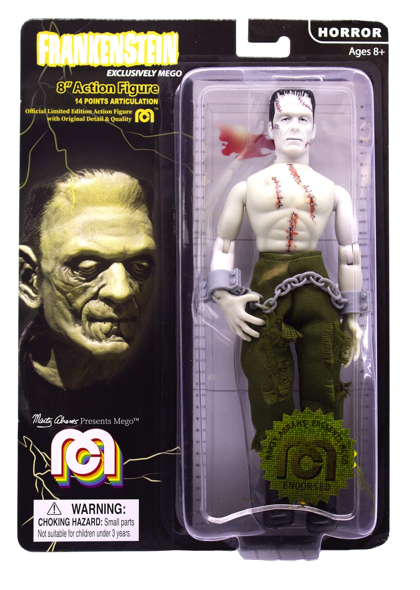 Mego Action Figures, 8” Frankenstein - Bare Chested With Painted Stitches, Reconstructed With Different Body Parts (Limited Edition Collector’S Item)