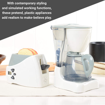 Constructive Playthings Coffee Maker Toy and Play Toaster with Pop Up Toast, Developmental Toddler Toys, Ages 3 Years and Up