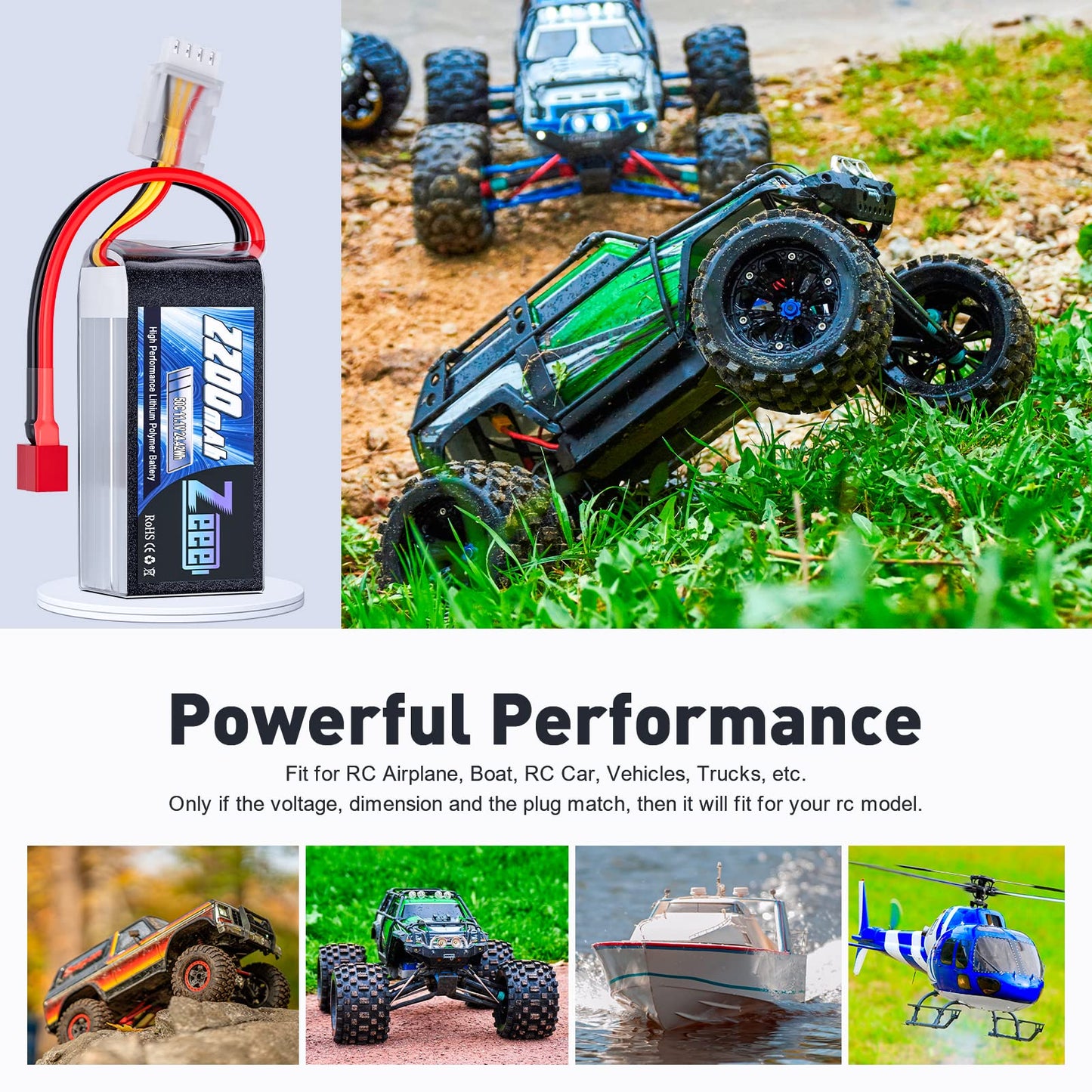 Zeee 3S Lipo Battery 2200mAh 11.1V 50C Shorty Pack Battery with Deans Plug for RC Car Truck Vehicles RC Boat RC Drone Airplane Q