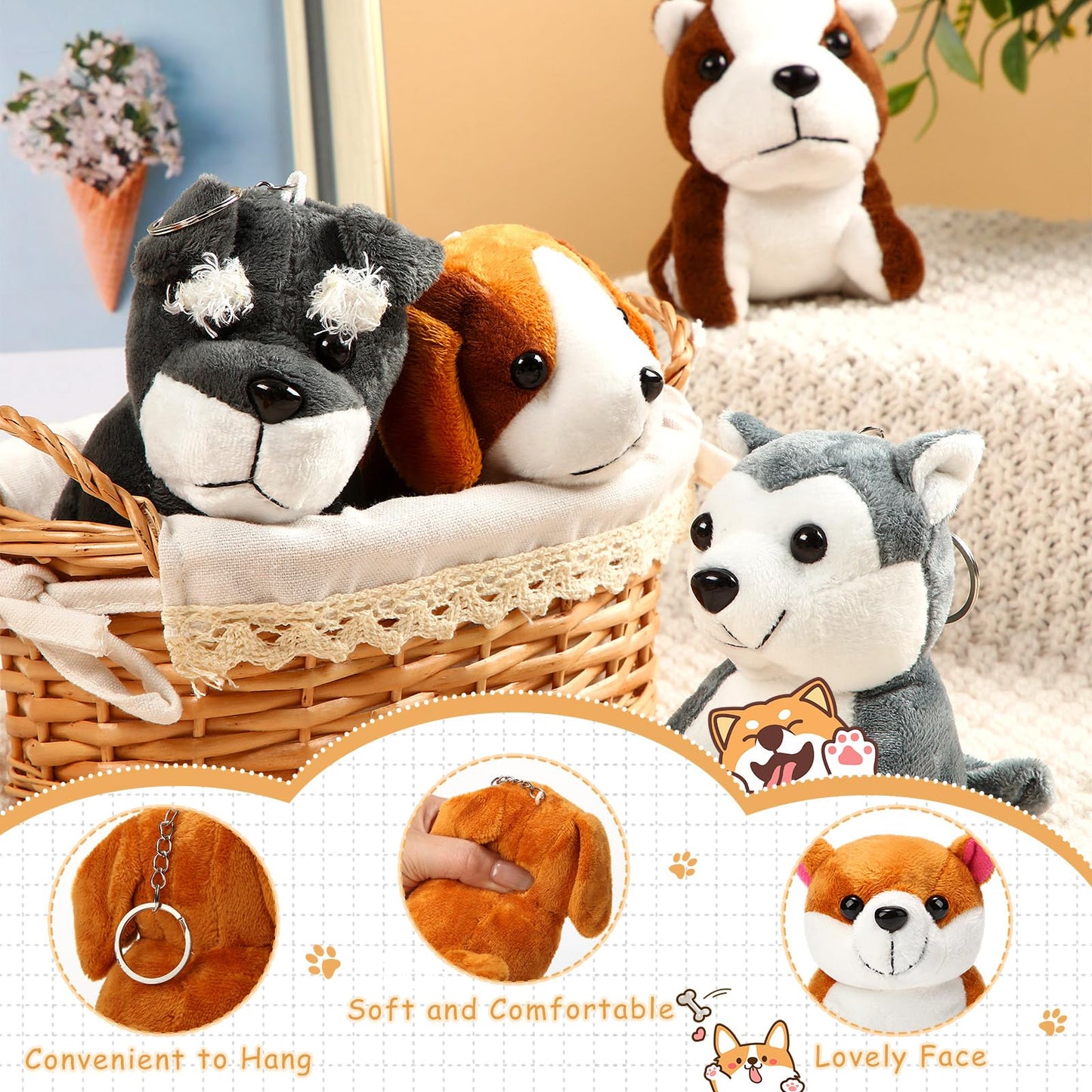 Sumind 9 Pcs Valentine Mini Plush Dog Stuffed Animals Bulk Dog Plush Party Favors Small Soft Plush Dog Toy For Easter Goodie Bag Fillers Baby Show Birthday(Vibrant Puppy)