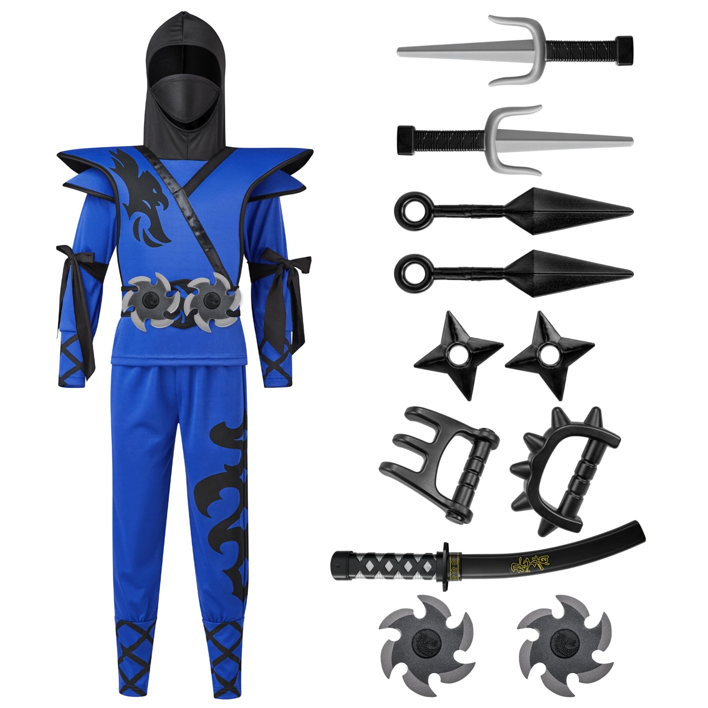 Spooktacular Creations Kids Ninja Costume Birdy Blue Ninja Costume with Accessories for Boys Halloween Dress Up Themed Parties S