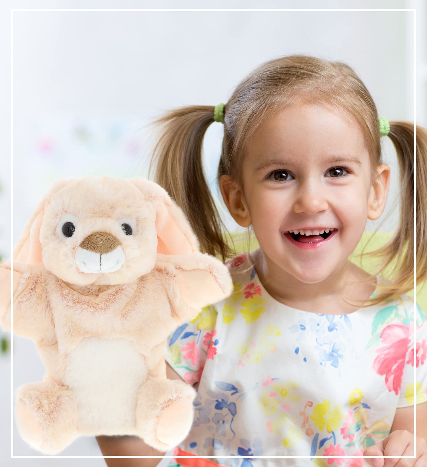 DolliBu Rabbit Plush Hand Puppet For Kids - Soft Plush Stuffed Animal Hand Puppet Toy for Puppet Show Games & Puppet Theaters for Kids mature-themed's Cute Puppets Educational Toy to Teach Children & Toddlers