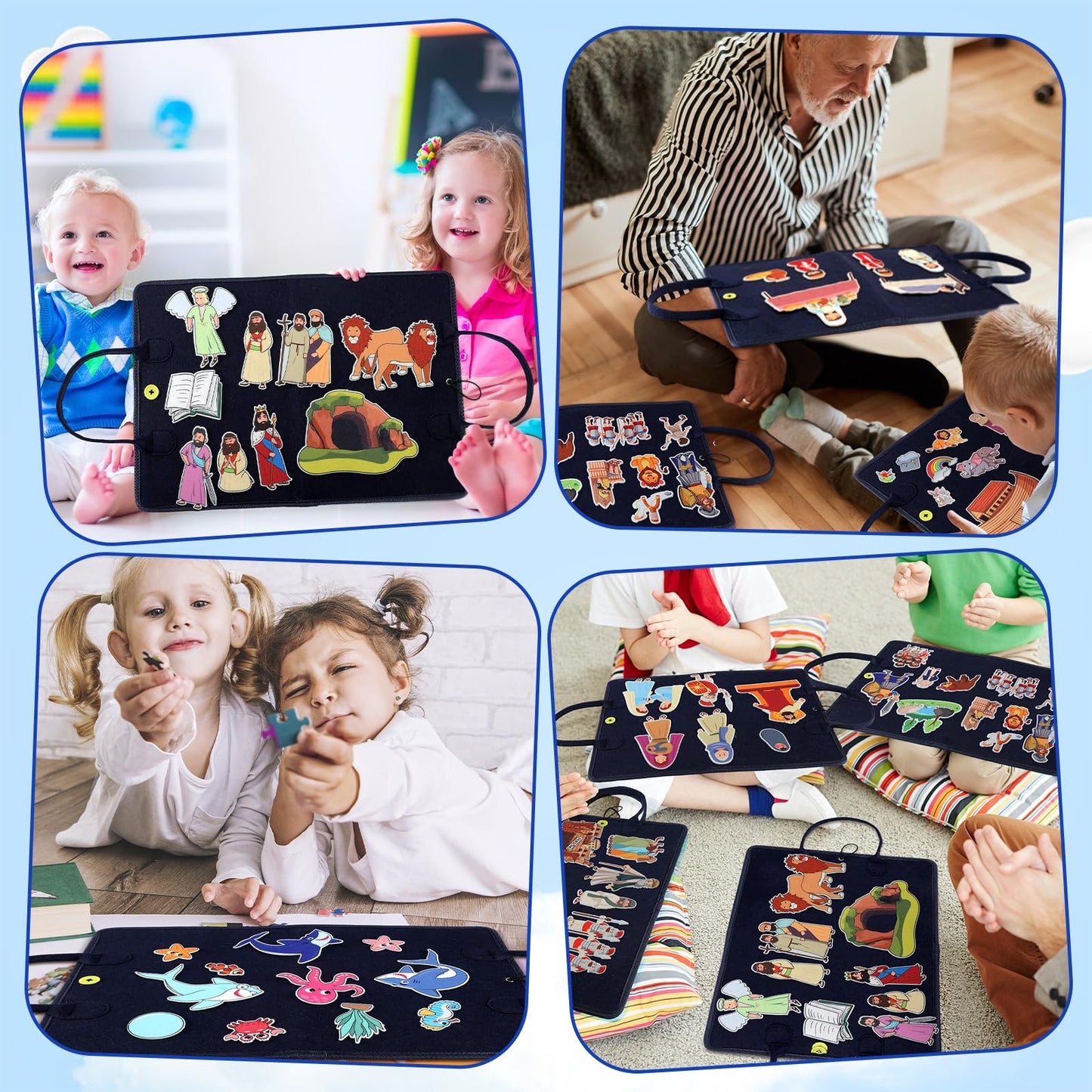 SmoothNovelty 12 Pack Flannel Felt Board Stories Set with a Foldable Board for Preschool Activities Boys Girls(Bible)