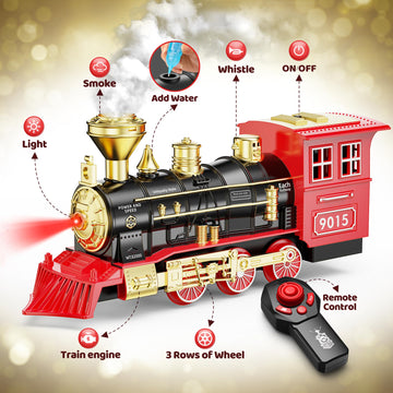 Hot Bee Train Set - Train Toys With Remote Control Trains For Boys With Smokes, Lights And Sound,Toy Train Set For Under Christmas Tree, Toddler Model Trains For 3 4 5 6 7 8+ Years Old Kids