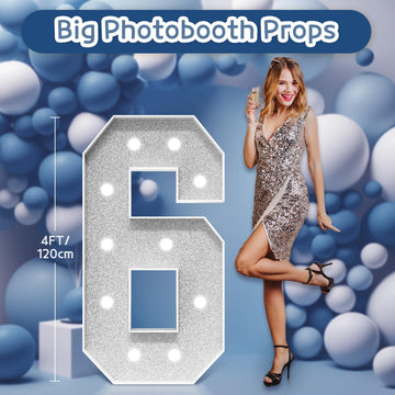 Imprsv Marquee Numbers Silver Birthday Decorations: Large 4 Feet Tall Light Up Numbers 60Th 16Th Party Decor Big Mosaic Cardboar