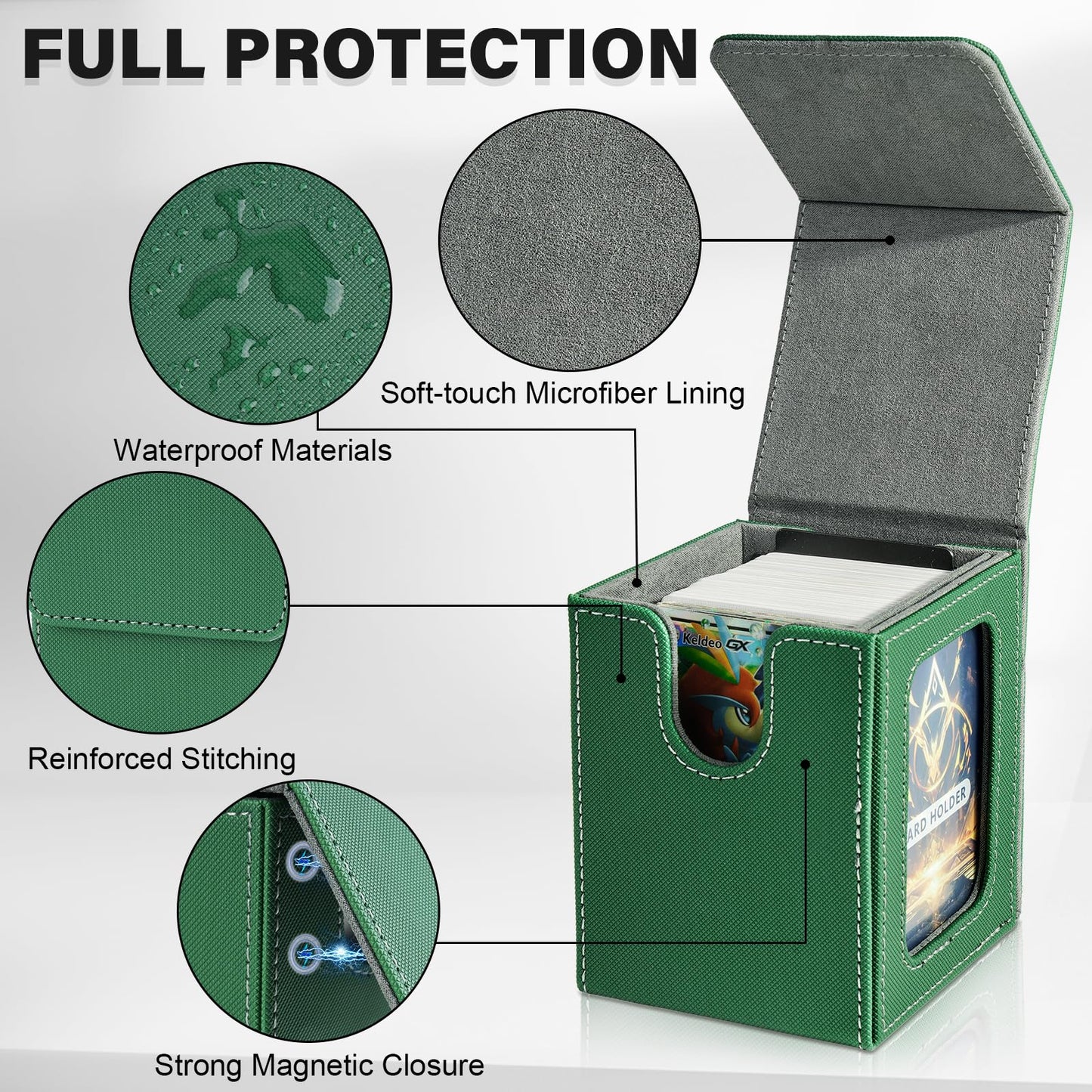 Jaffzora Deck Box For Mtg Commander, Magnetic Card Display Case, Tcg Card Storage Box, Holds 100 Double-Sleeved Cards, Green&Gra