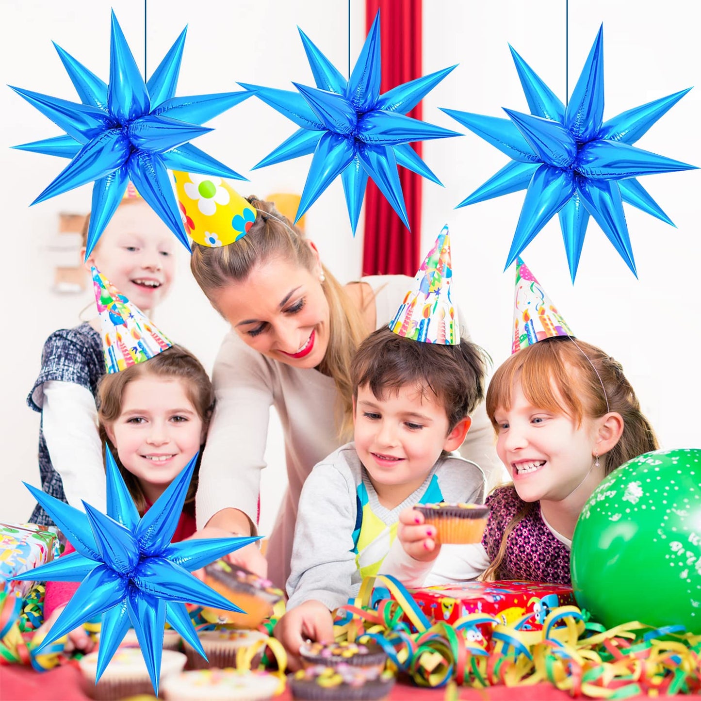 Funtoob Blue Star Balloons Metallic Star Foil Balloons Birthday Balloons Blue Star Cone Balloons Starburst Balloon Spike Balloon