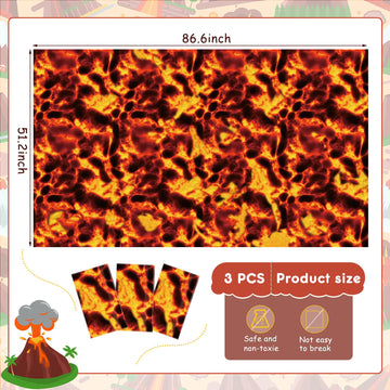Irenare Lava Tablecloth 3-Piece Set, Waterproof Plastic, 4.3 ft x 7.2 ft, Halloween Volcano Design, Oil Resistant Party Supplies