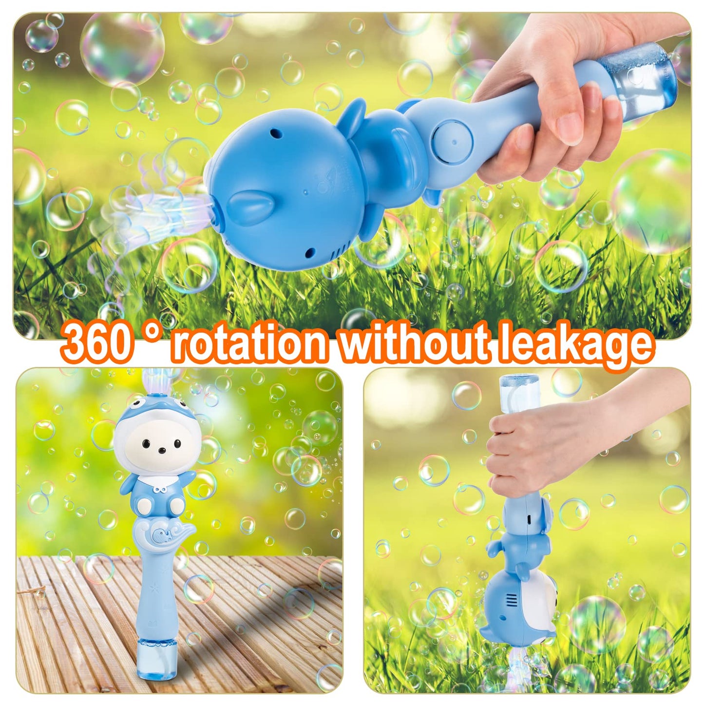 Bubbles For Kids,Cute Cartoon Blue Dolphine Automatic Bubble Wand,Usb Rechargeable Bubble Machine,With 2 Bubble Solutions,Music,