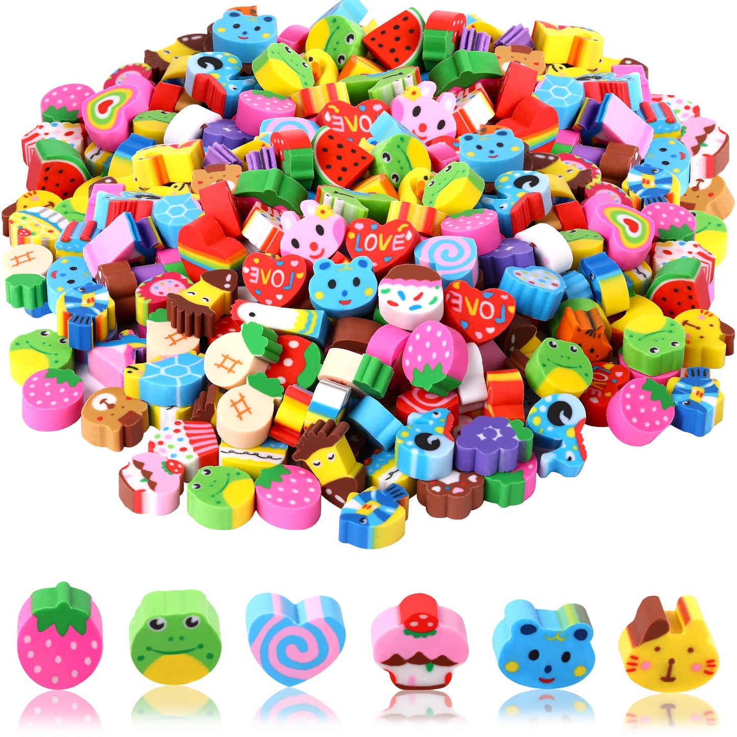 Junebrushs 150 Pieces Mini Erasers For Kids Bulk, Novelty Animal Erasers,Pencil Erasers Assortment, Cute Small Erasers For Students Homework School Classroom Rewards Prizes Party Favors