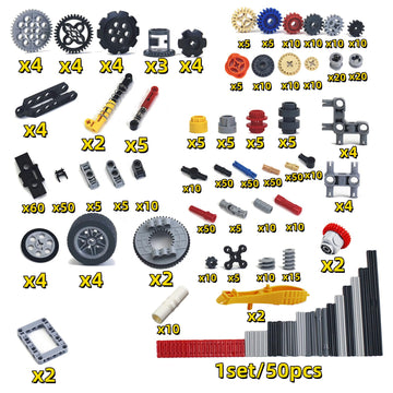 Ttlyhek 720Pcs Technical Cars Gears Cross Axles Technical Parts Accessories Wheels Connectors Pieces Sets Chain Link Pins Joints