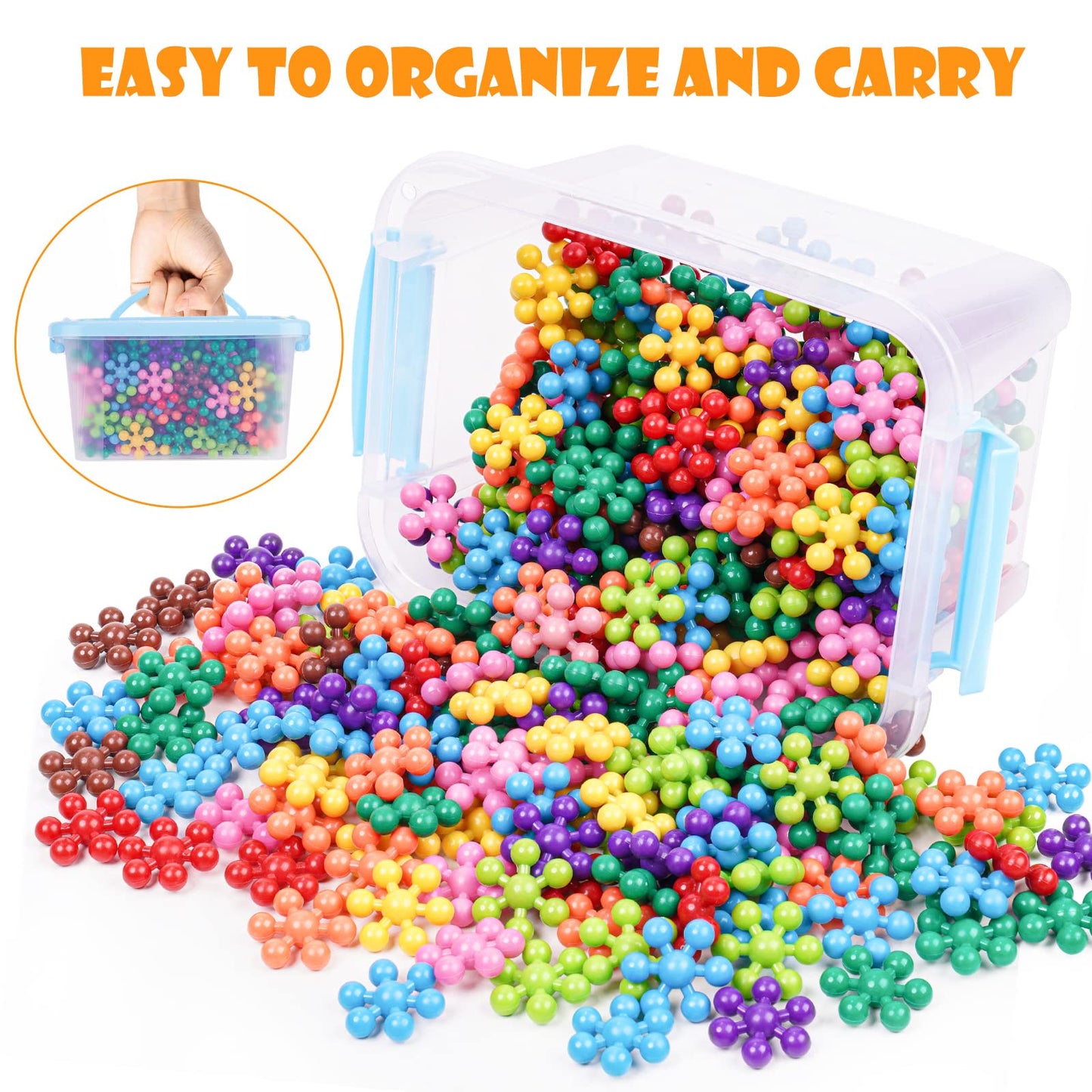 NiToy Snowflake Interlocking Building Blocks 300PCS Educational Toy, Multi-Color Plastic for Kids 3+, Model NiToy-0062 with Carrying Case