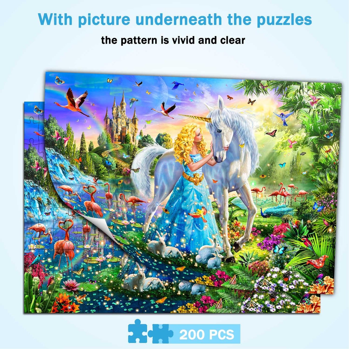 Puzzles For Kids Ages 8-10 6-8 - Princess & Unicorn Puzzle- 200 Piece Jigsaw Puzzles For Kids Ages 10-12 Year Old And Adults.Col