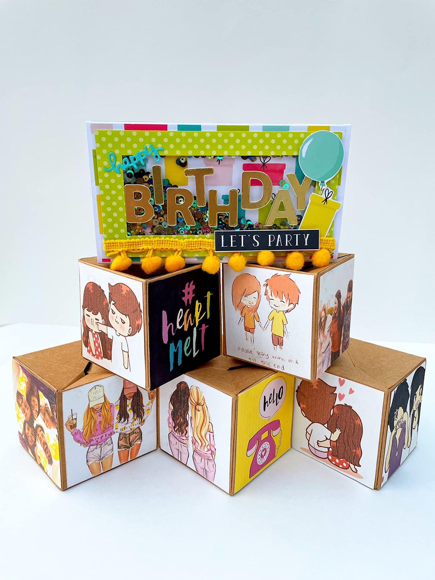 Crafted Forever Surprise/Prank Jumping Out Cubes Mini Album For Birthday, Pop Up Card, 5 Blank Cubes Included, Can Hold 20 Photo