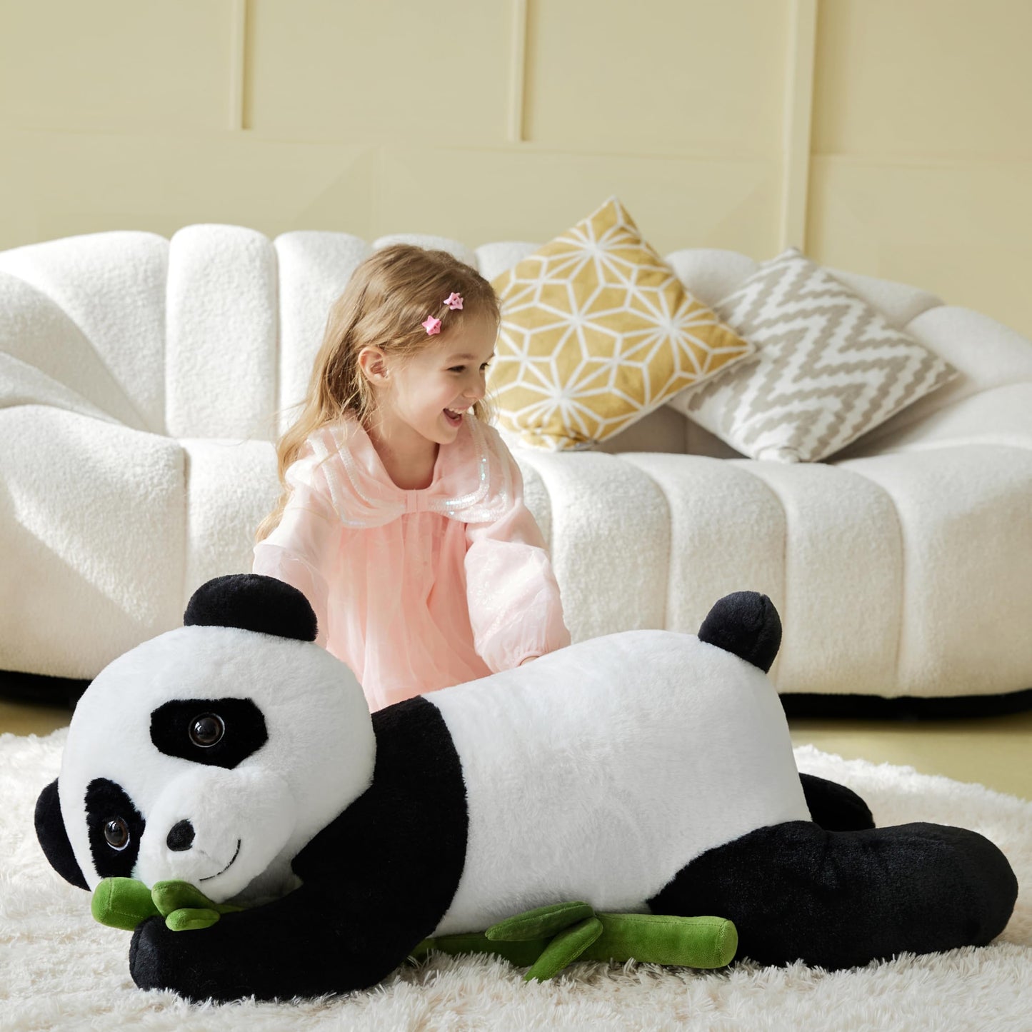 IKASA Giant Panda Plush Toy, 30" Jumbo Fluffy Stuffed Animal, Soft Polyester, Cute Gift for Kids