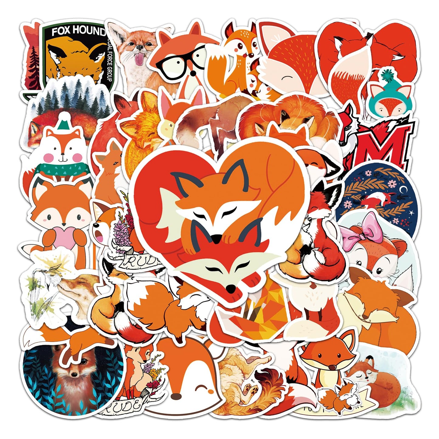 Cute Fox Stickers For Kids 50Pcs, Colorful Vinyl Waterproof Stickers For Teen Kids Girls Adults, Suitable For Water Bottles,Lapt