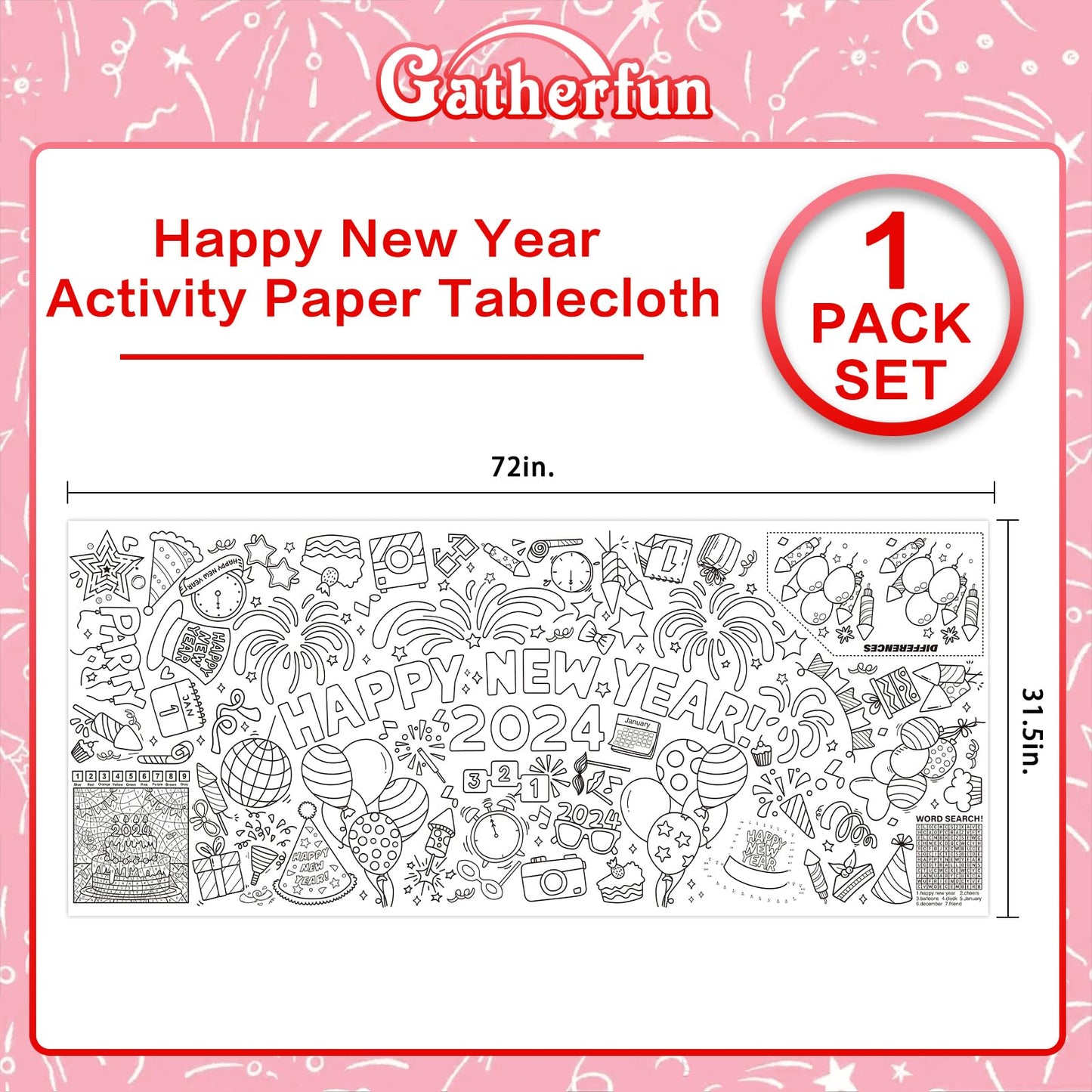 Giant Coloring Poster For Classroom Wall - Versatile 31.5 X 72 Inches Happy New Year Activity Poster/Table Cover, School Parties