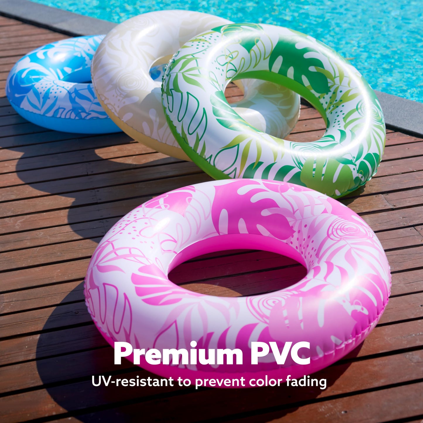 Sloosh 4 Pack Pool Floats, Pool Tube For Kids Swim Rings Inflatable Tubes, Tropical Leaves Floatie Ring Water Toys For Swimming,