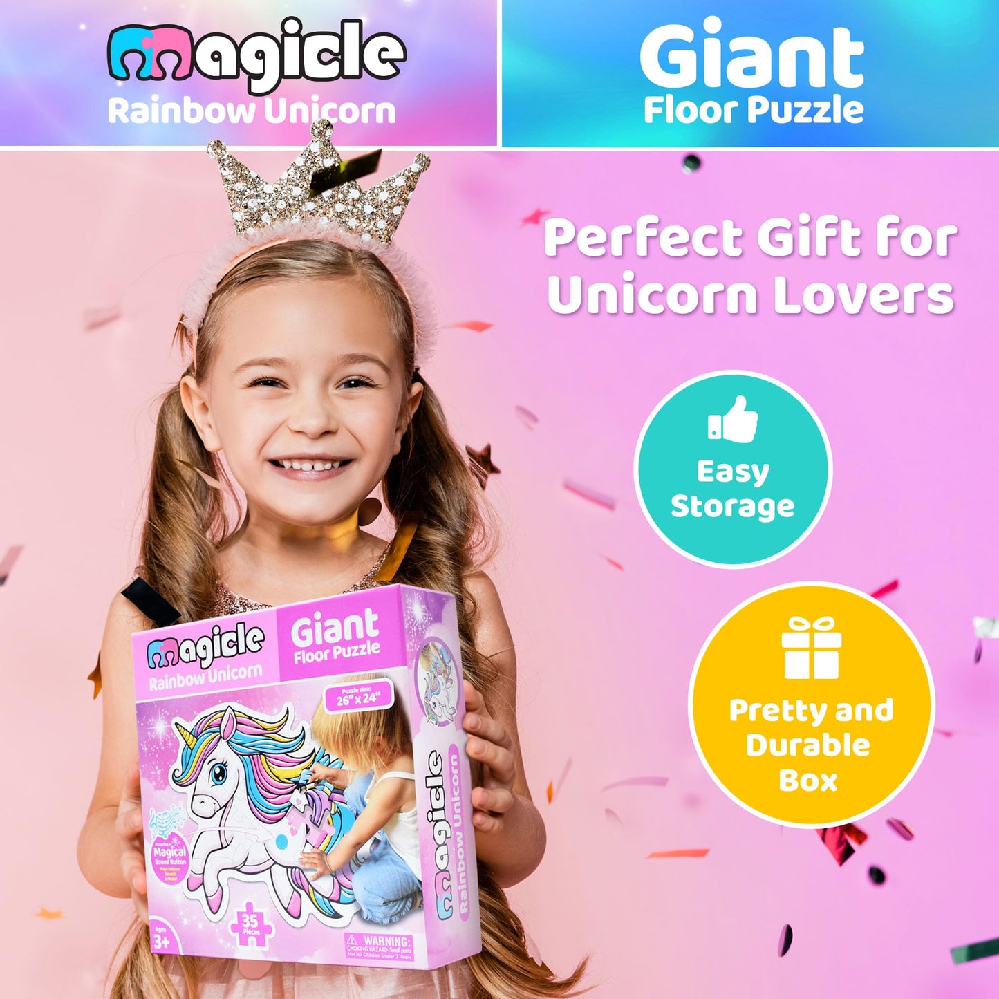 Rainbow Unicorn Giant Floor Puzzle With Sounds, 35 Piece Extra Thick Puzzles, Unicorn Toys For Girls Age 4-6, Floor Puzzles For