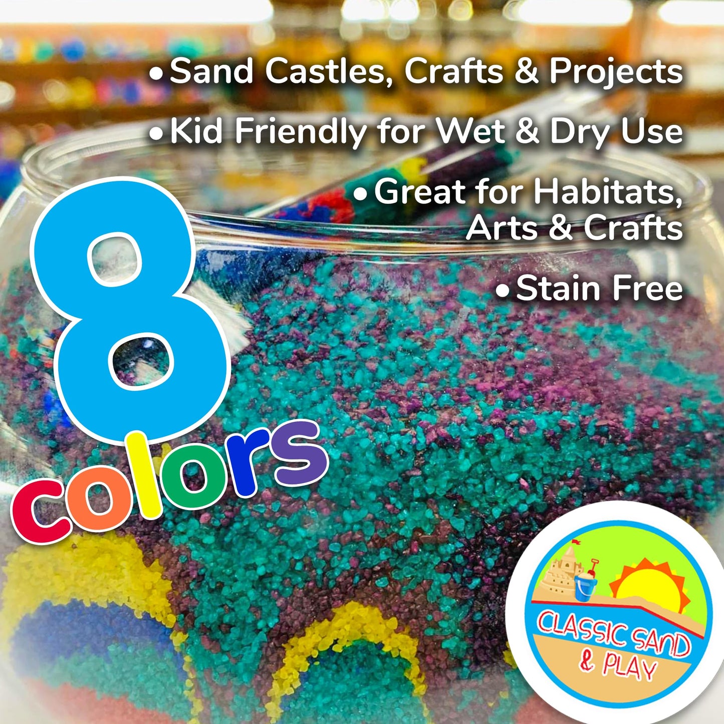 Classic Sand And Play Rainbow Colored Play Sand, 20 Lb. Bag, Natural And Non-Toxic, Fun Wet And Dry Indoor And Outdoor, Sandbox,