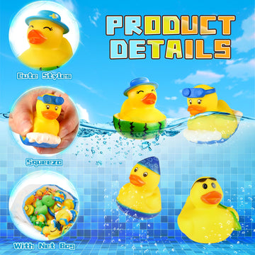 SCIONE 24Pack Summer Rubber Ducks Party Favors, Assorted Beach Rubber Ducks with Net Bag for Pool Beach Toys,Summer Birthday Gif