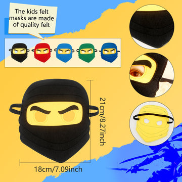 Rcanedny 20 Pieces Kids Ninja Masks Felt Elastic Cartoon Mask for Boys Girls Halloween Costume Party Supplies Ninja Theme Birthd