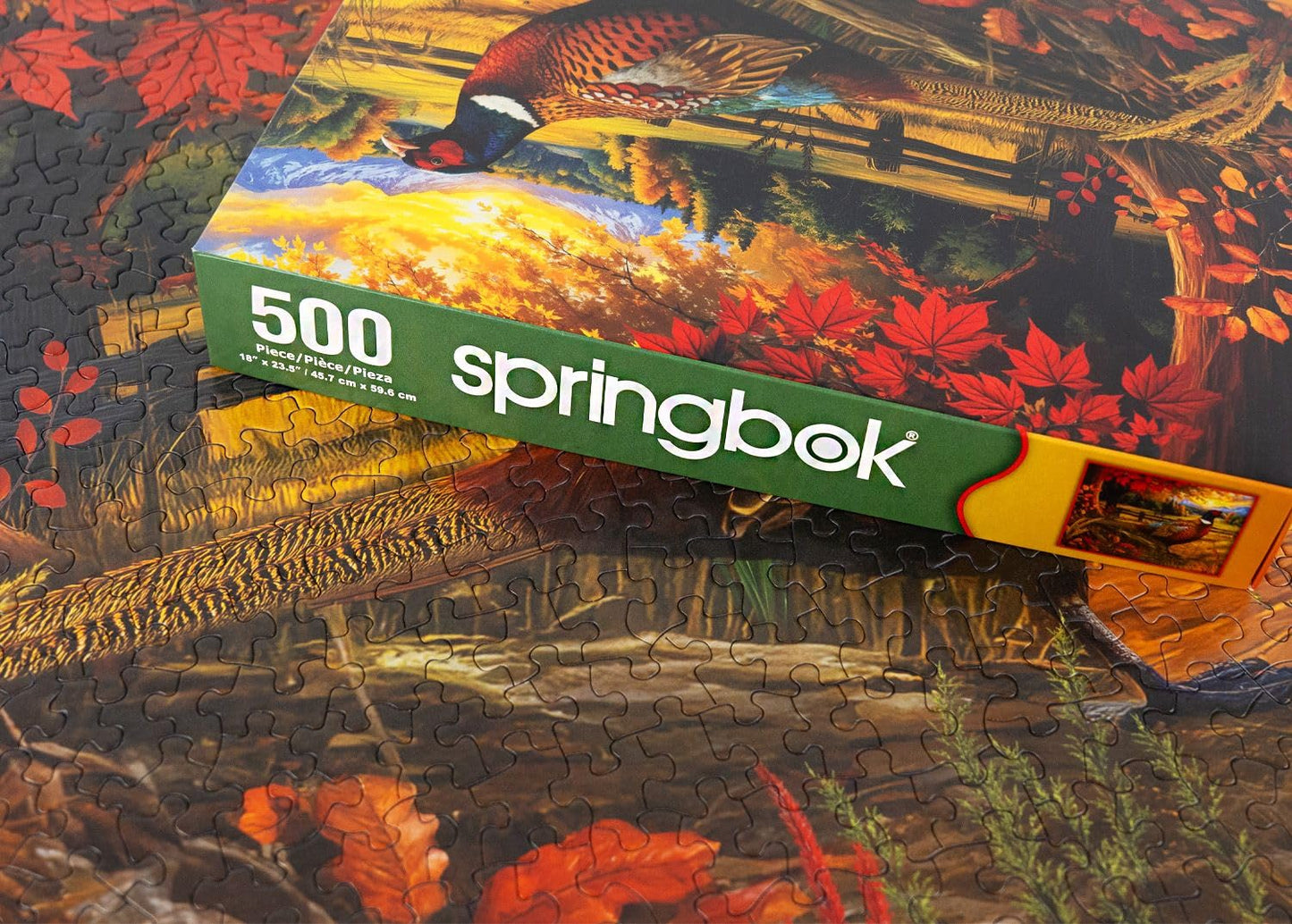 Springbok 500 Piece Jigsaw Puzzle - Golden Fields Pheasant in Fall Scene - Unique Cut Cardboard - 18x23.5 inches - Model 33-01773