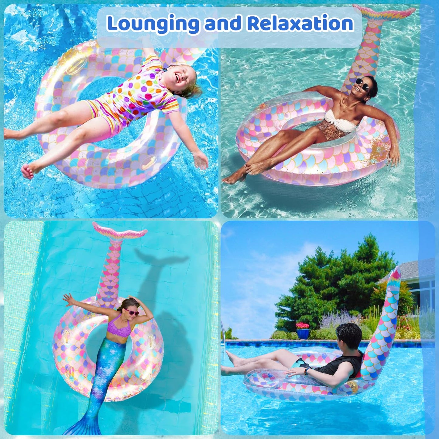 Ginkago Inflatable Mermaid Pool Floats Pool Floaties For Adults Mermaid Pool Toys Tubes Lounge Raft Party Decoration Kids Water Toys Summer Beach Fun