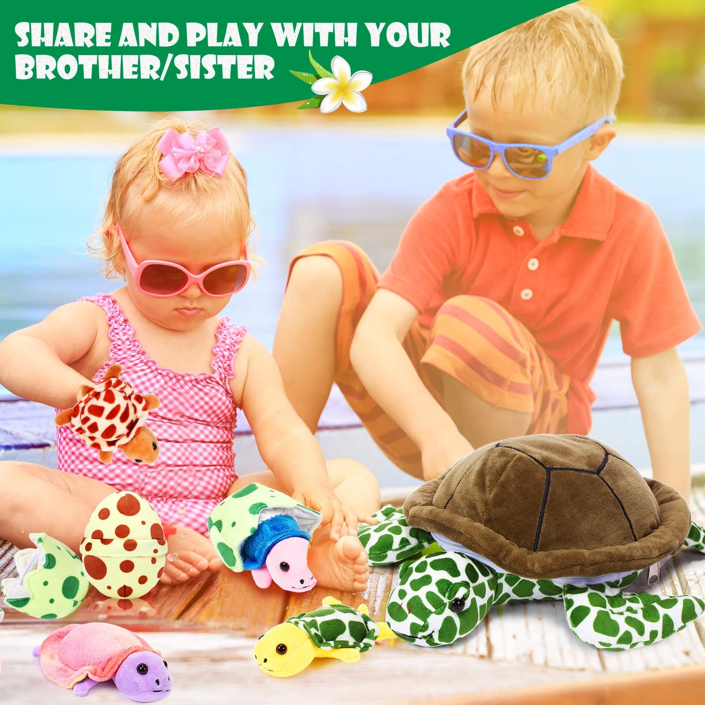 Aoriher 6 Pieces Turtle Stuffed Animal Set 12 Inch Stuffed Sea Turtle Mom With 3 Babies Plush Turtles And 2 Turtle Eggs Stuffed