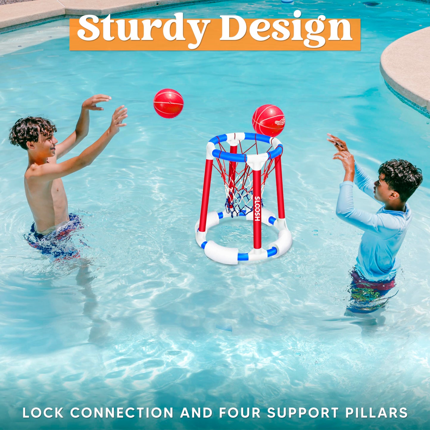 Sloosh Pool Basketball Hoop Toys, Floating Basketball Pool Game, Swimming Floats Toys With Balls Pump, Summer Outdoor Water Play Toy For Kids And Adults (Red Blue)