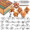 Brain Teaser Wooden Metal Puzzles - Stocking Stuffers Brain Teaser Disentanglement Iron Link Unlock Interlock Game Chinese Ring Magic Trick Toy For Party Favor Kids Adults Challenge 32Pack