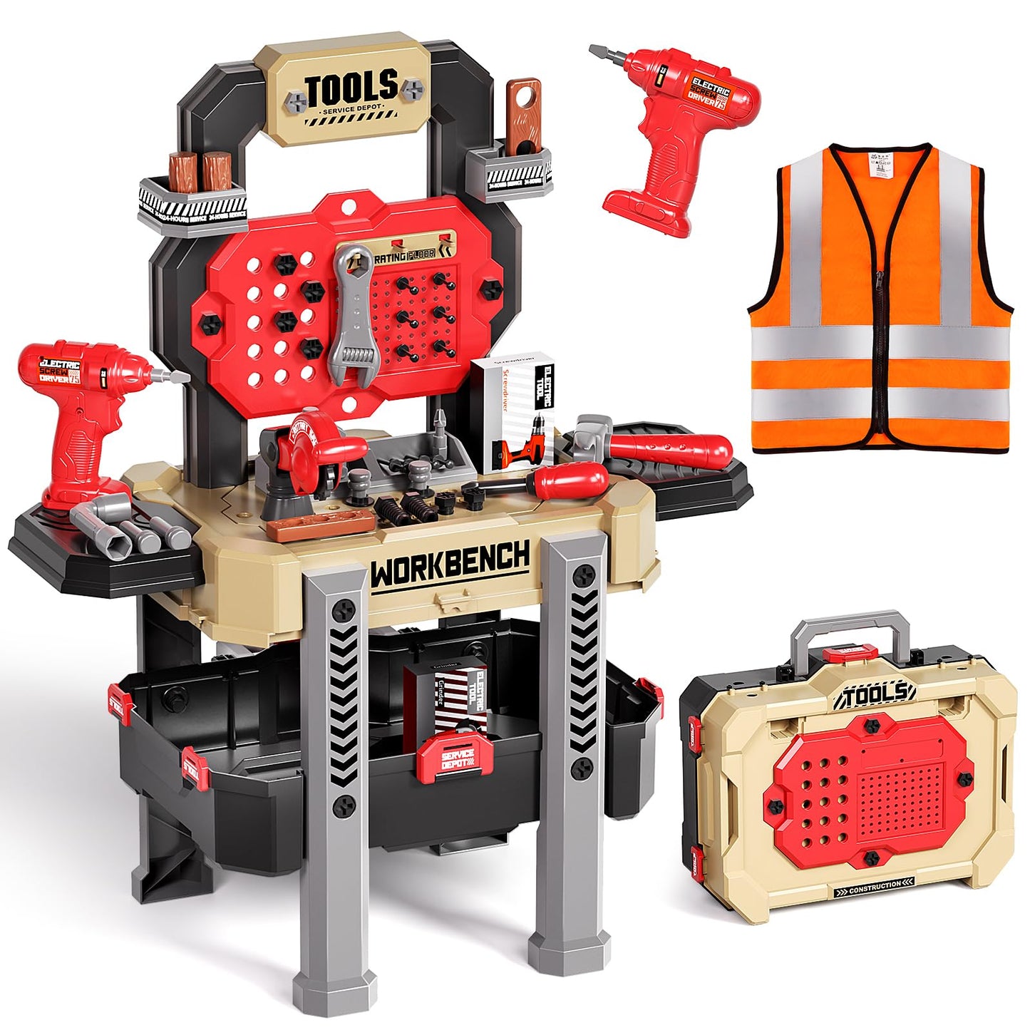 Deejoy Kids Tool Bench with Realistic Tools and Electric Drill, 79 Pcs Realistic Toy Tools with Clothes, Toddler Tool Bench Lear