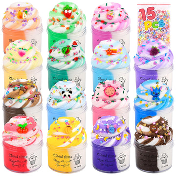 ZHNEHAOKAN Cloud Slime 15-Pack - Colorful Scented Soft Non-Sticky Slime for Kids, Perfect Valentine’s Day Party Favors and Goodie Bag Stuffers