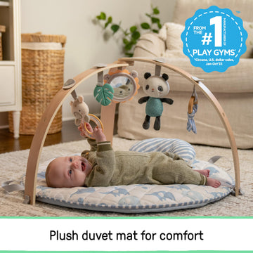 Ingenuity Cozy Spot Reversible Duvet Baby Play Gym & Play Mat with Wooden Toy bar - Elephant March (Neutral Safari) Newborn and up