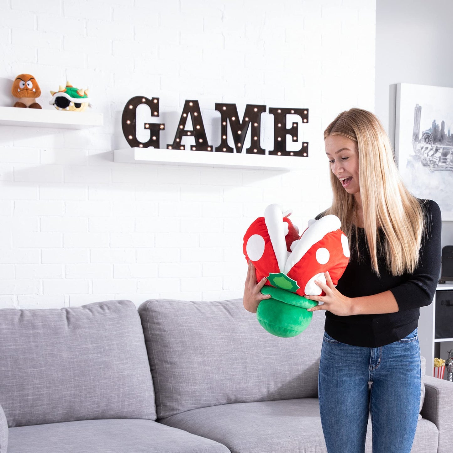 Club Mocchi Mocchi Piranha Plant Plush - 15" Red Squishy Toy, Model T12414, Soft Polyester Collectible