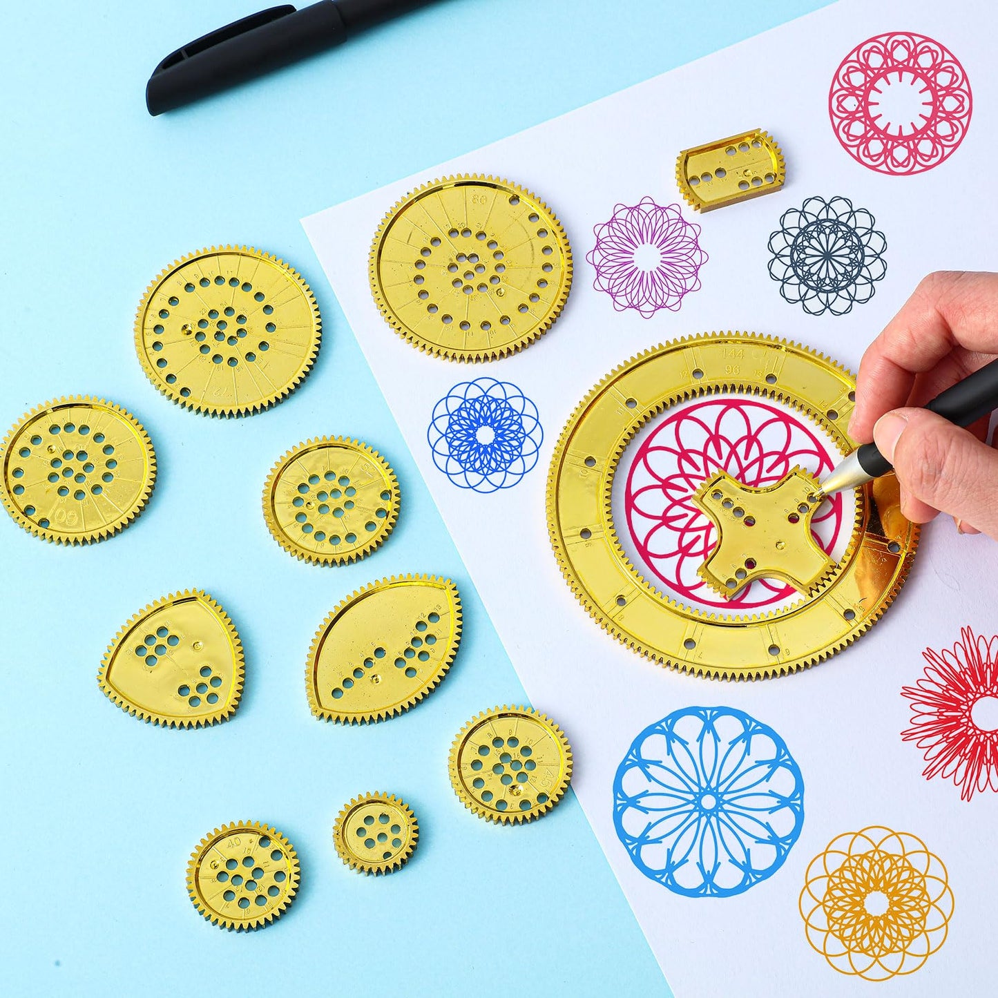 Chivao Spiral Art Gear Geometric Ruler Spiral Circle Template For Drawing Plastic Template Ruler Drawing Kit Spiral Curve Stencils With Pens Paper For Drawing Diy Art Crafts Sketch(Modern)